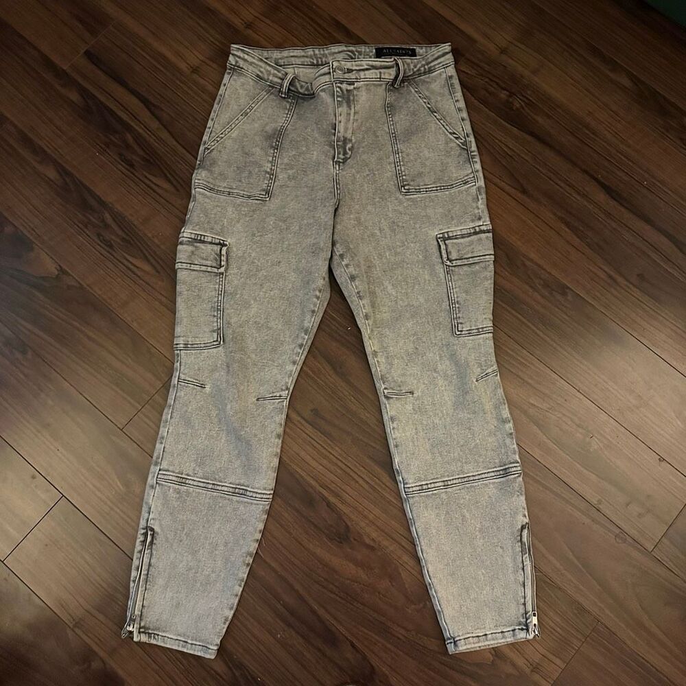 AllSaints Duran cargo jeans raw zipper hem gray 32